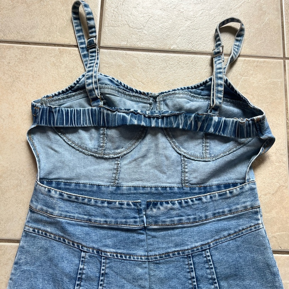 Fitted Blue Denim Mini Dress with Bustier Bodice - Picture 4 of 4